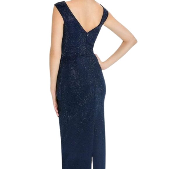 NWT Montage by Mon Cheri M536 Stretch Crepe Evening Dress Navy Size 12 - Picture 3 of 5